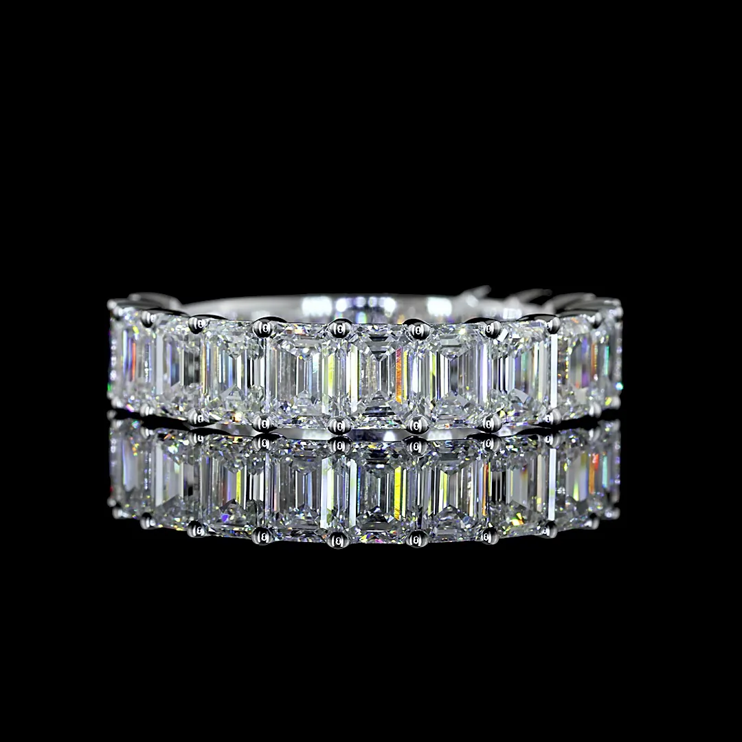 3.29 Cts 14k White Gold Emerald Shape 3/4 Band Eternity Band