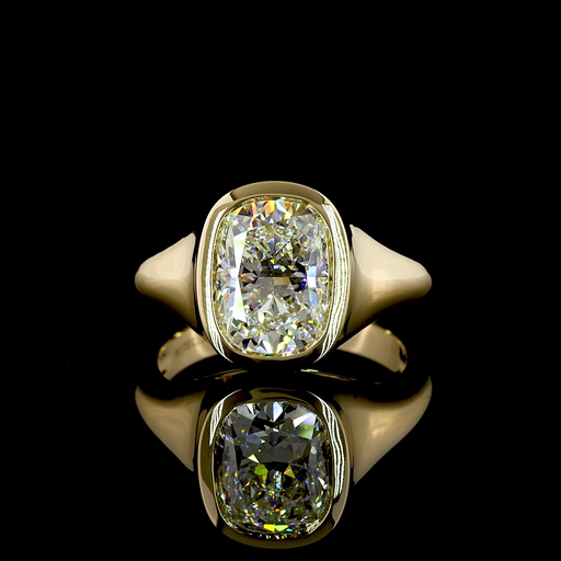 [RG14YSOCU300BNS] 3.03 Cts 14k Yellow Gold Cushion Shape Solitaire Ring
