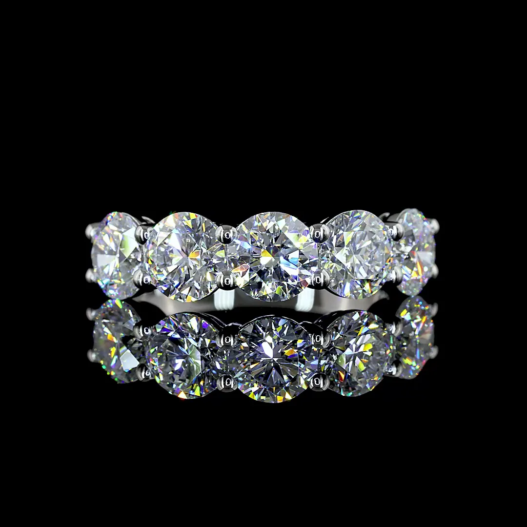3 Cts Platinum Round Shape 5 Stones Eternity Band