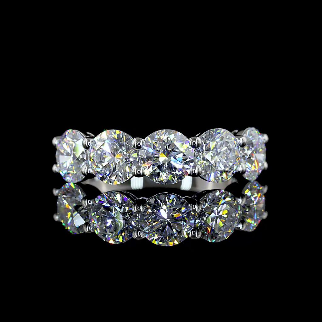 3 Cts Platinum Round Shape 5 Stones Eternity Band